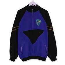 Pile Vintage viola e nero con quarter zip e logo ricamato anni 80-90 - Taglia L