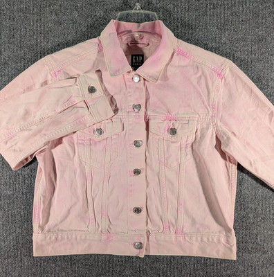 Gap Denim Jean Jacket Short Cropped Trucker Dusty Pink Womens Medium Casual