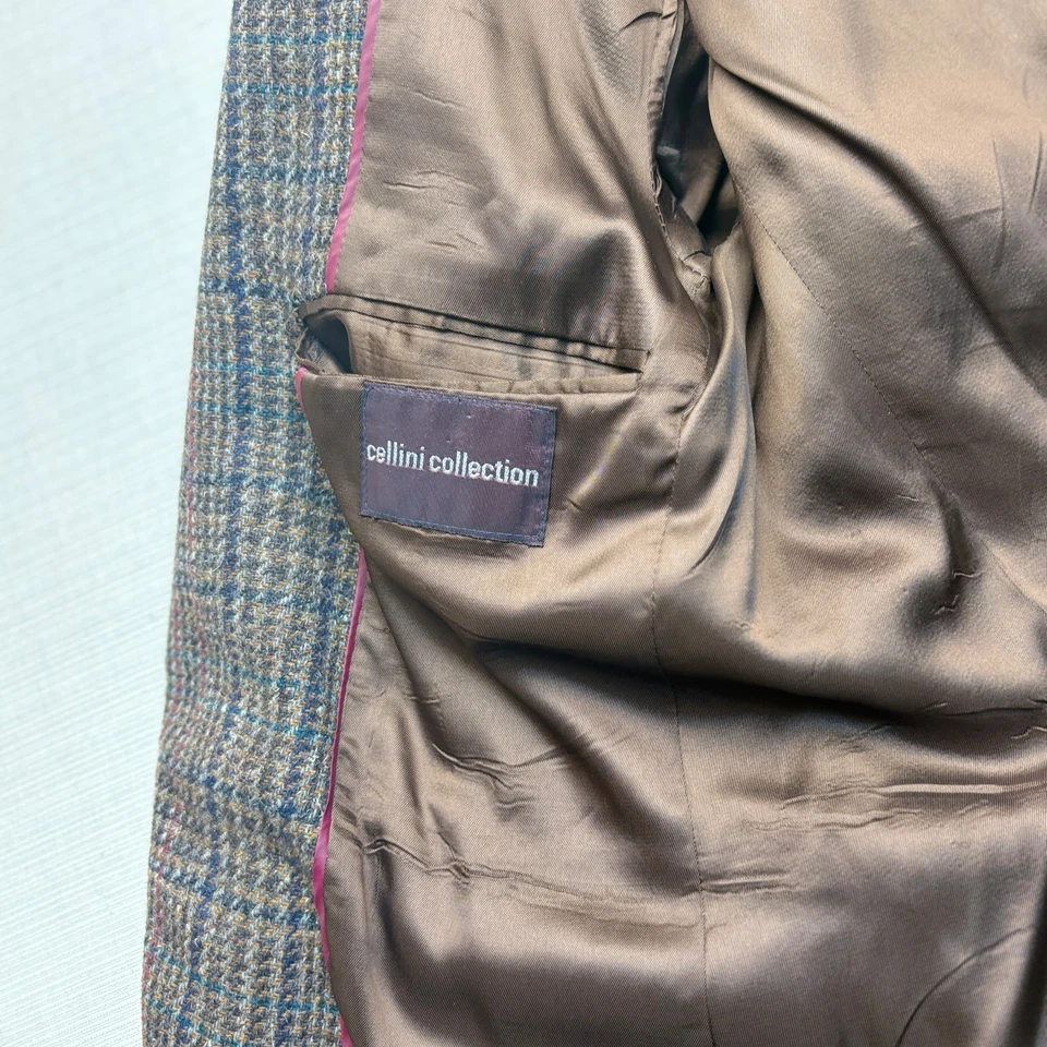 Винтажный 100% шерсти Cellini Glen проверить Sport пальто мужской 36R красный синий коричневый - Изображение 4 из 4