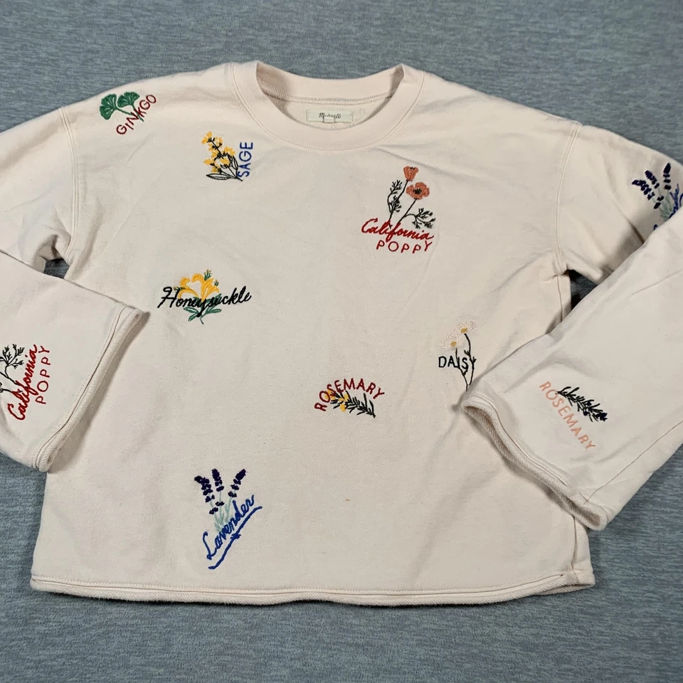 Sudadera Madewell Mujer Pequeña Marfil Bordada Botánica Floral Cuello Redondo Foto 2 de 4