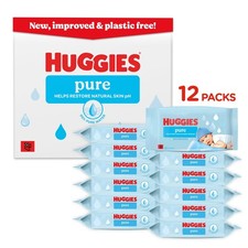 Huggies Pure Plastic Free Baby Wipes, Pack of 12