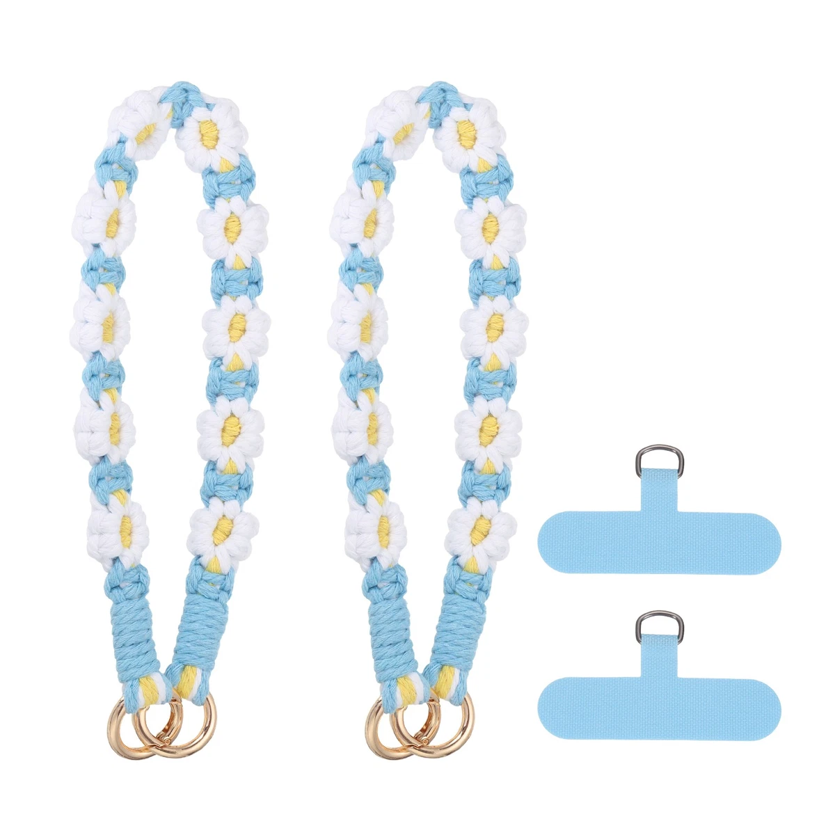 4 Pulseras Pequeñas De Margarita - Cinturón Para Teléfono, Llavero Tejido A Mano, Colores Rosa, Amarillo, Naranja, Verde