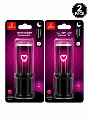 (2 Pack) Globe Led Night Light Automatic - Pink Light Heart M6