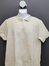 Mens Textured Solid Color Short Sleeve Casual Summer Polo Shirt Size XL Beige