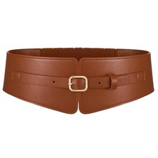 Women Wide Elastic Waist Belt Wide Leather Fits Waist Size 29"-32" Brown