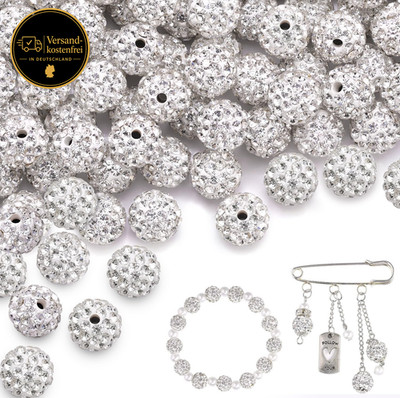 Silber Glitzerperlen 10mm für DIY Schmuck Basteln 100 Stück bunt