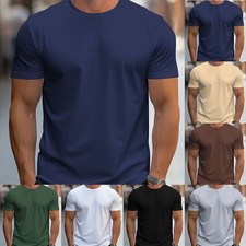 Men T-Shirt Muscle Gym Top Gym Workout Short Sleeve Round Neck Slim Fit