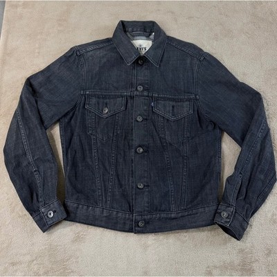 Levis Made & Crafted Denim Trucker Jacket Mens S Black Blue Tab Turkey EUC
