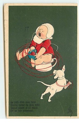 Prägekarte - Der kleine Hund mit Wut ... sich gefangen zu sehen - Hund Turm