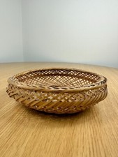 VTG Hand Woven Basket Bohemian Kitchen Home Decor Brown Wicker 7  Trinket Bowl