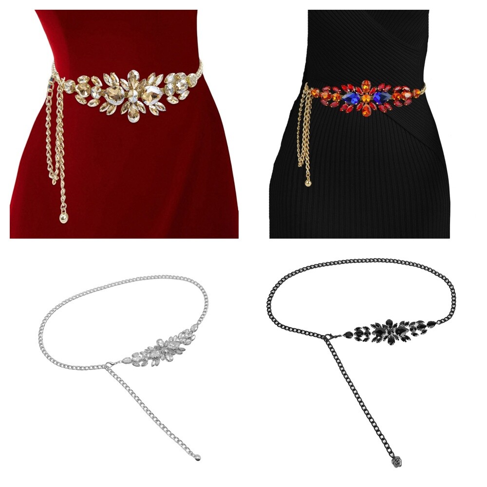 Women Gorgeous Skinny Rhinestones Crystal Metal Chain Jeans  display picture 2