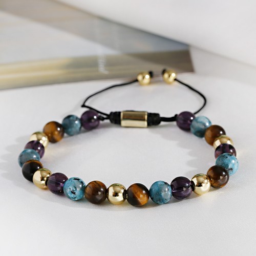 Handmade Colored Tiger Eye Crystal Bead Bracelet Bangles Adjustable Reiki Gift - Foto 7 di 9