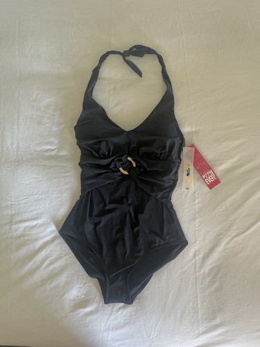 NWT Spanx Black Halter Slimming One Piece Swimsuit Gold Ring Style 2370 - Picture 7 of 19