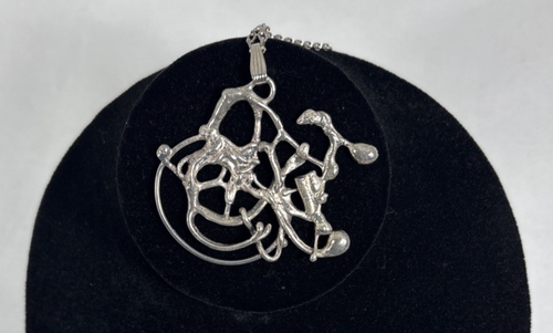 Silver Freeform Pendant w/ Sterling Chain Necklace Brutalist Outsider Art Goth - Picture 4 of 4