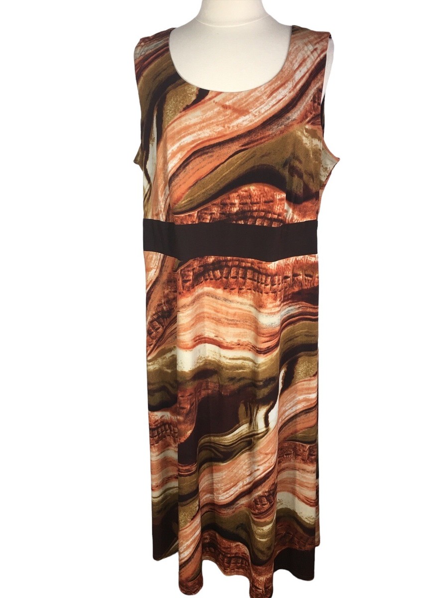Dressbarn Womans Dress Size 20 Brown Empire Waist Summer Maxi Dress.