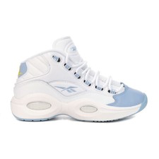 Reebok Juniors Question Mid White/Fluid Blue/Toxic Yellow Basketball Shoes