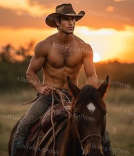 Male Model Photo Print Muscular Handsome Shirtless Cowboy Hunk Jock Abs -MM762