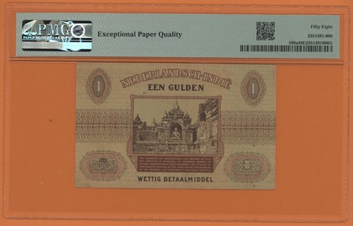 NETHERLANDS INDIES 1 GULDEN 1940 PICK # 108 PMG 58 CHOICE ABOUT UNC EPQ. - Picture 2 of 2