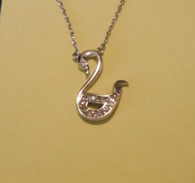 14kt GOLD exquisiter Schwan Anhänger - Halskette mit Diamanten - top  