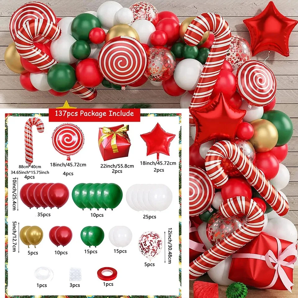 Juego de 137 PIEZAS Globos de Navidad Bastón de Caramelo Navidad Año Nuevo Cadena Arco Corona Conjunto Foto 3 de 4