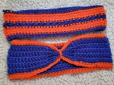 Hand Crocheted Crochet Headbands Blue and Orange Colors Lot of 2 NEW