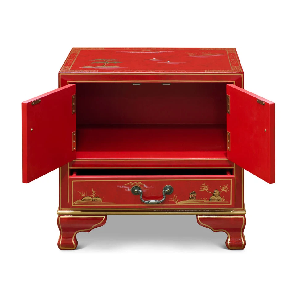 Vendedor de EE. UU. - Gabinete de acento oriental con motivo de paisaje chinoiseries pintado a mano Foto 3 de 4