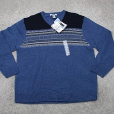 Geoffrey Beene Sweater NWT Mens XL Blue Geometric Lambswool V-Neck Pullover