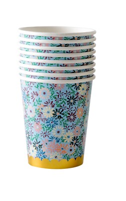 RICE: Pappbecher Small Floral Print 8 Stück 9 x 7 cm Einweggeschirr, Partybecher