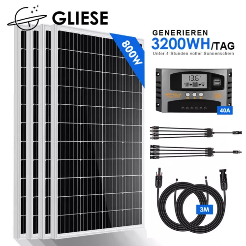 800W Komplettpaket Solarpanel Kit 12V Photovoltaikmodul PV Solarmodul 0% MwSt