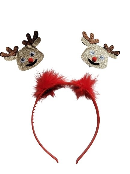 NEW  Christmas Reindeer Feather Trim Deeley Bopper Headband Fancy Dress Novelty
