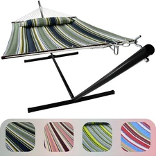 2 Person Hammock w/ Stand, Spreader Bars and Detachable Pillow - Safe Heavy Duty