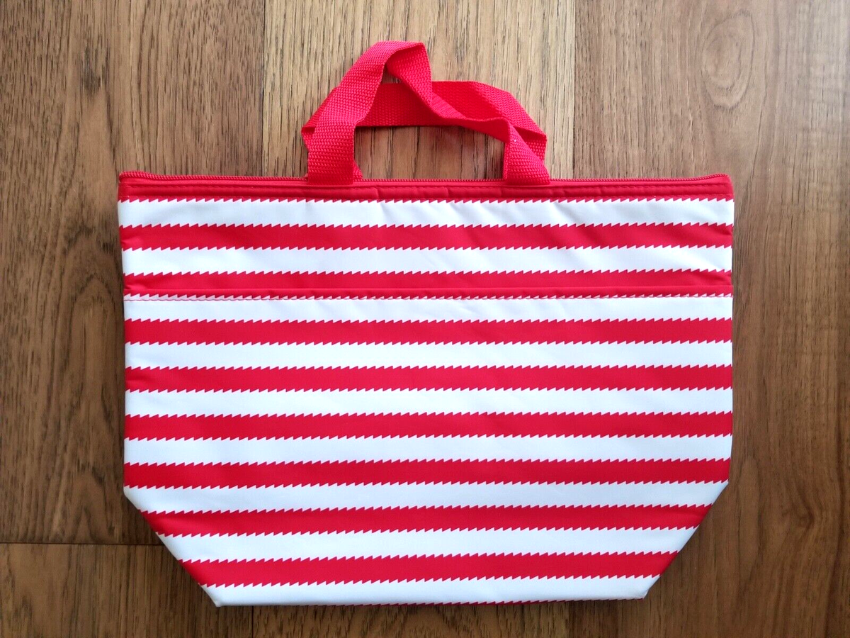 New! Thirty One Thermal Lunch Tote Bag Red Wave Brown Parisian Embroidered  31