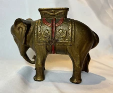 1910-1930's AC Williams Elephant Still Piggy Bank Cast Iron W/ Howdah Stars Moon