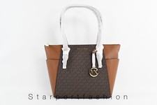NWT Michael Kors Charlotte Top Zip Tote Brown Signature MK Shoulder Bag