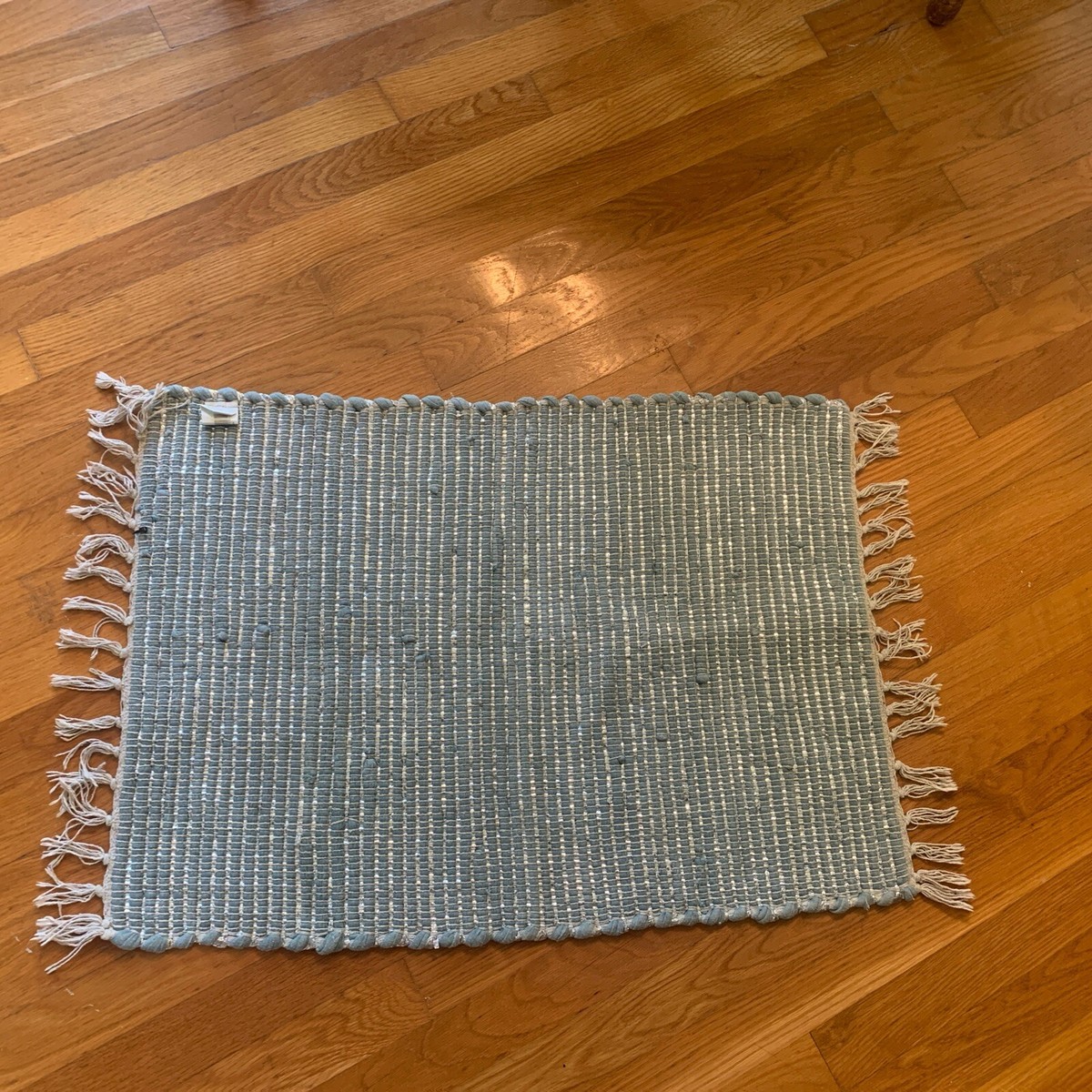 ラグ・カーペット India hemp rug Denim Blue & Hemp Chindi/Rag Rug Rect 20x30 Blue Creme