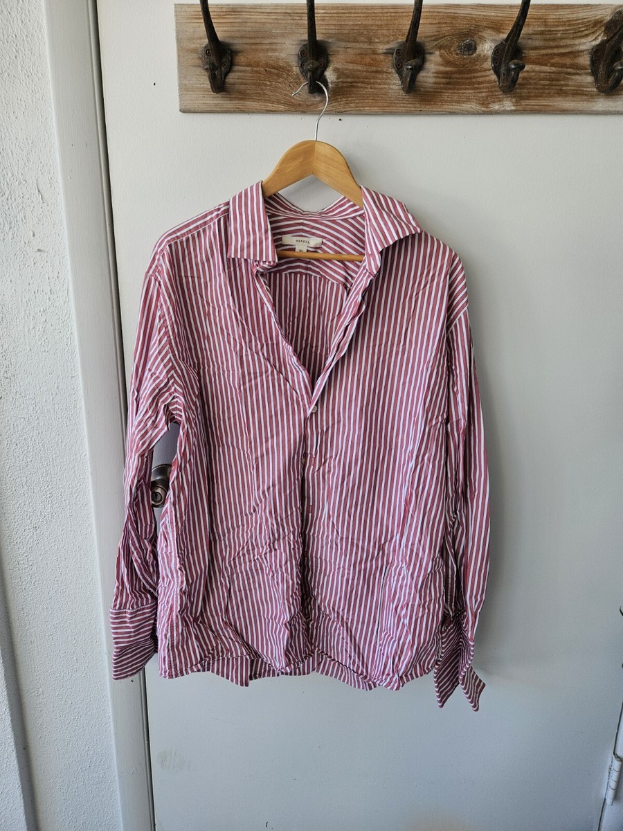 Men's Merona Red and White Pinstripe Dress Shirt Size XL French