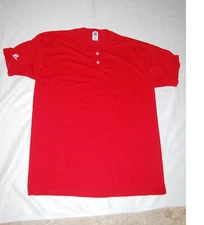 Mens RED S/S HENLEY T-SHIRT Russell Athletics CHEST BUTTONS Size S 34-36