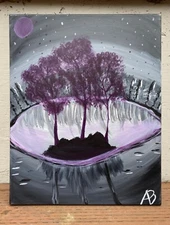 Abstract Eyeball Purple Tree Mystic Soul Acrylic Canvas Painting 16x20 Artwork