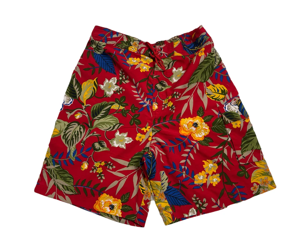 Bermuda de banho Covington masculina tamanho grande tropical havaiana vermelha floral - Imagem 3 de 4