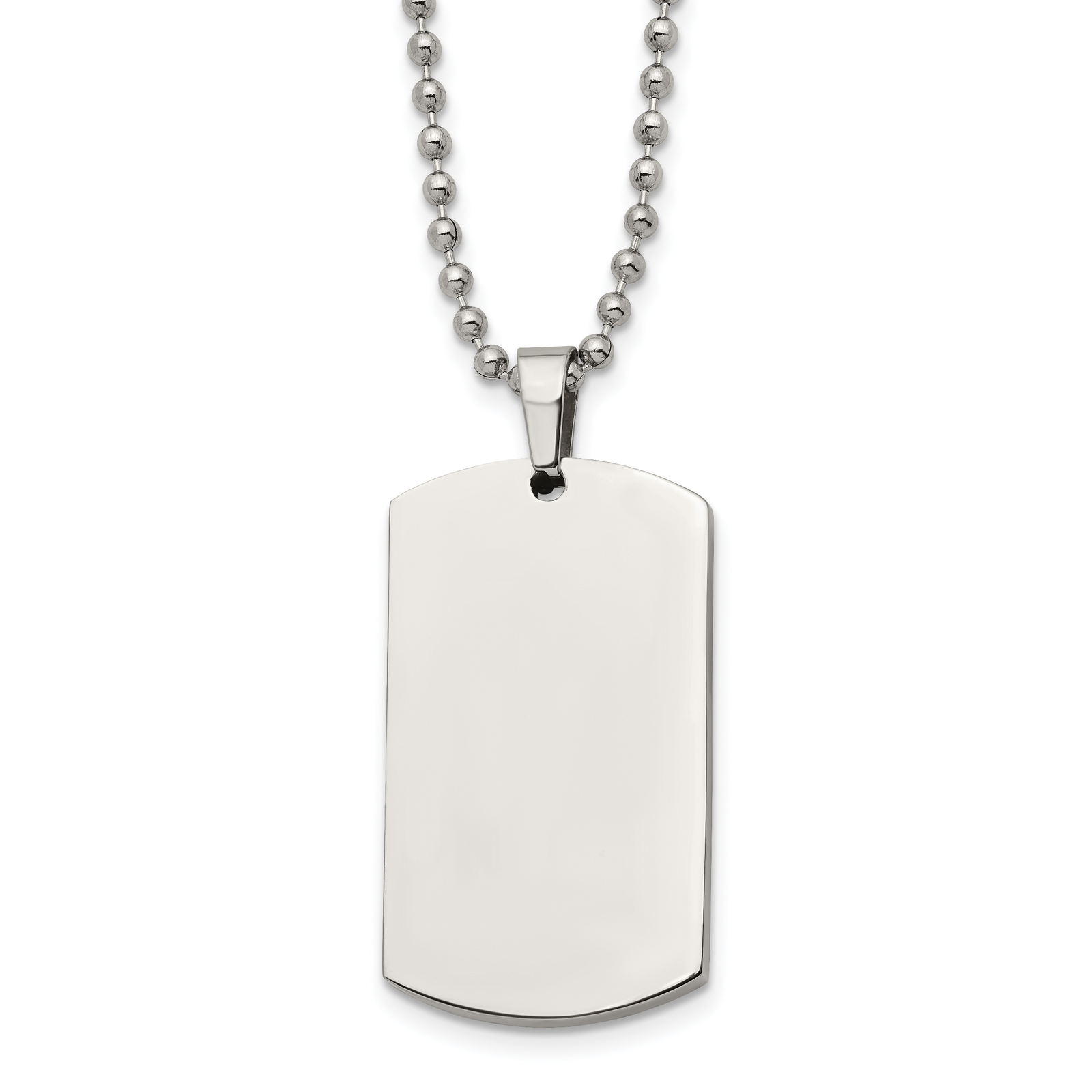Chisel Stnls Steel and Rounded Edge 4mm Dog Tag Ball Chain Necklace - 24