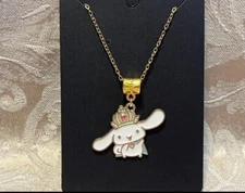 Sanrio Hello Kitty Cinnamonroll Crown Enamel Charm Gold Pendant 18” Necklace