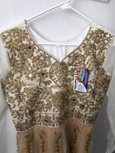 Pakistani/Indian women bridal frock dress size 38 ,gold , embroidery, net, 3pc - Picture 3 of 12