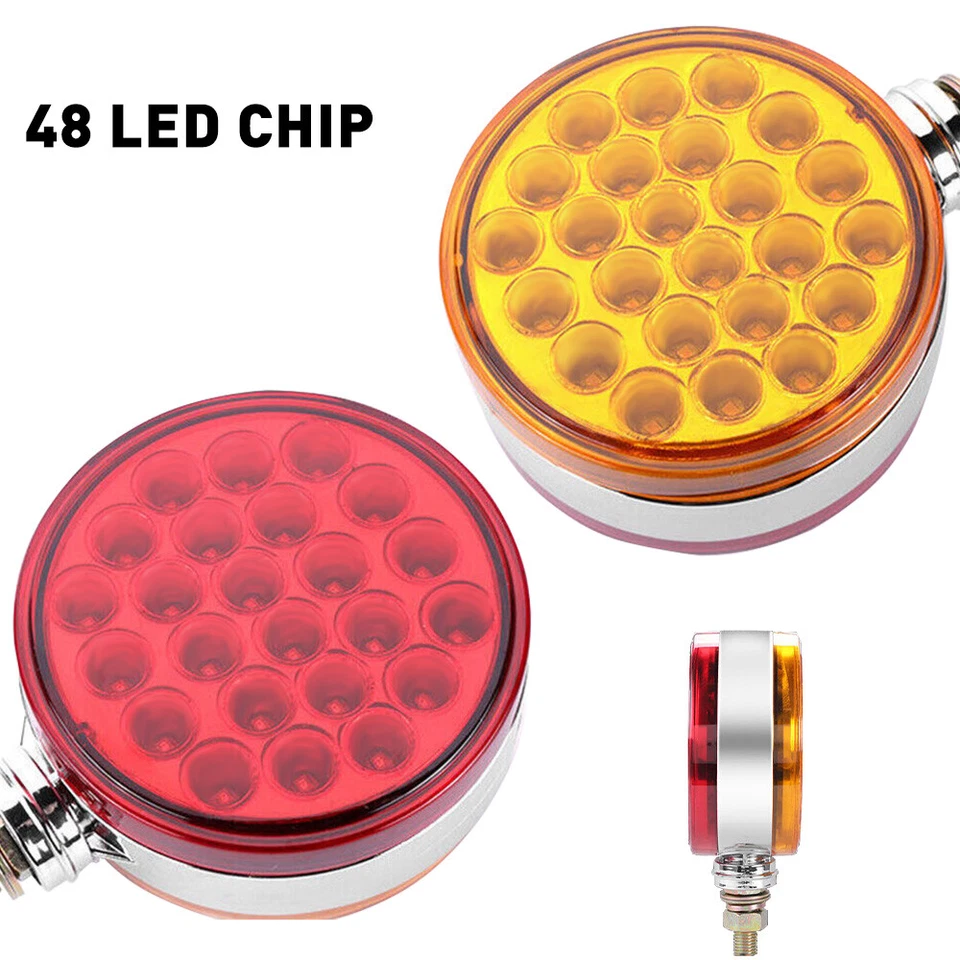4pcs Round Amber/Red 48 LED Double Face Pedestal Fender Brake Turn Signal Light — 第 3/4 张图片
