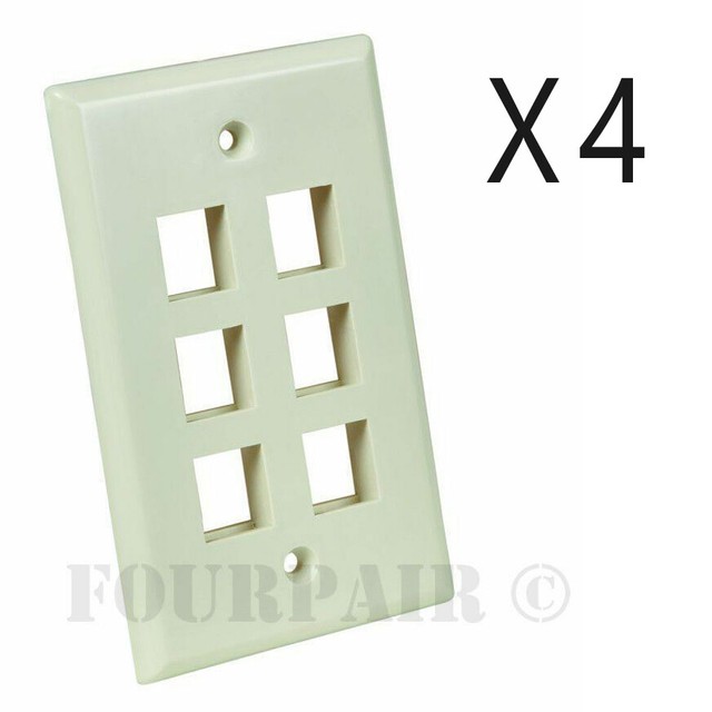 4 Pack Lot Keystone 6 Hole Port Jack Network Wall Face Plate CAT5e CAT6