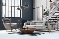 LuxuriöSe Hellgraue Wohnzimmer Sofagarnitur Dreisitzer Einsitzer 2Tlg