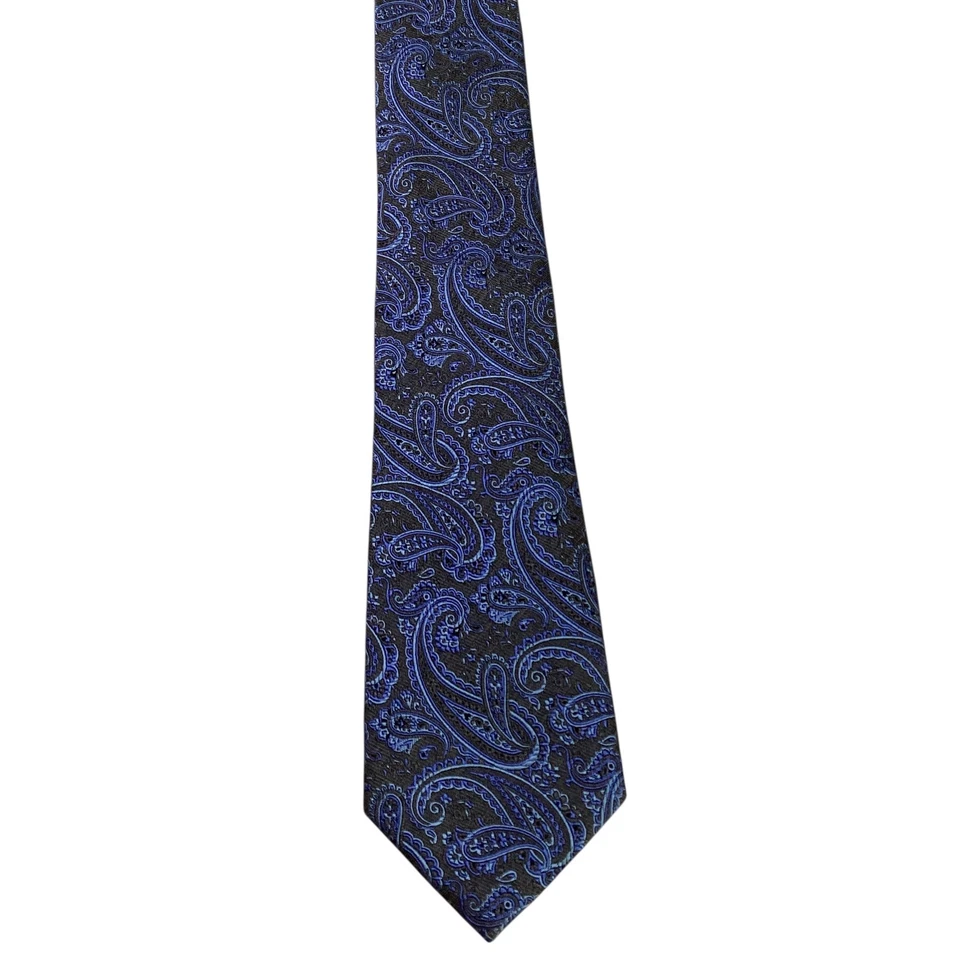 Corbata de diseñador COUNTESS MARA para hombre mezcla de seda XL 60 1/2" PAISLEY azul/gris usada en excelente estado Foto 2 de 3