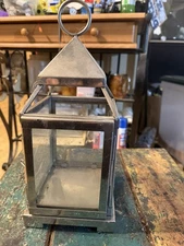 Stainless Steel tea light Lanterns Silver Metal Glass Retro Vintage Reclaimed