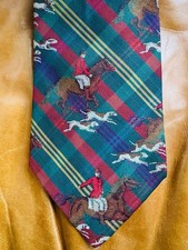 Ralph Lauren Polo Hand Made Silk Tie   Vintage Equestrian Horse  Hound Scene