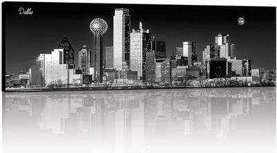 Dallas Skyline Black & White Canvas Art - 14x48'' Cityscape Decor