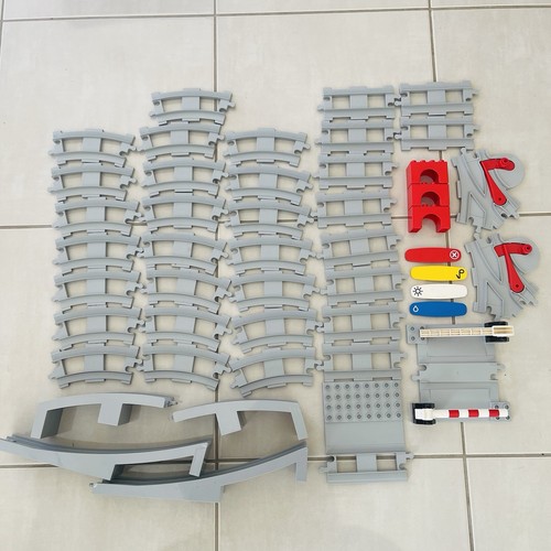 Lego Duplo Light Grey Train Track Lot Straight Curve Bridge Action Brick Key x49